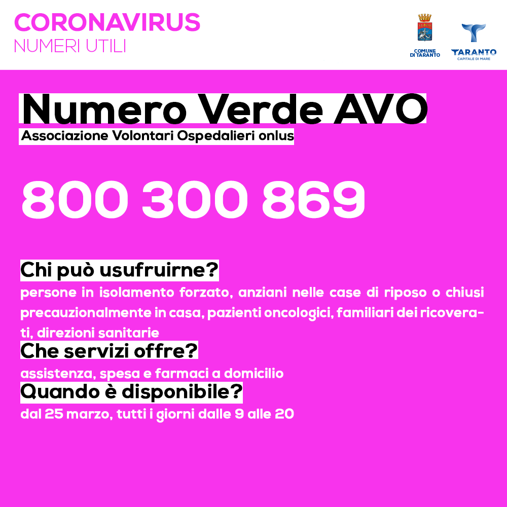 Emergenza Covid 19 Anche L Avo Entra Nella Rete Del Volontariato Sociale Del Comune Csv Taranto