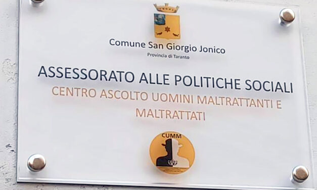 VIOLENZA DI GENERE: A San Giorgio Jonico il primo Sportello per uomini maltrattanti e maltrattati